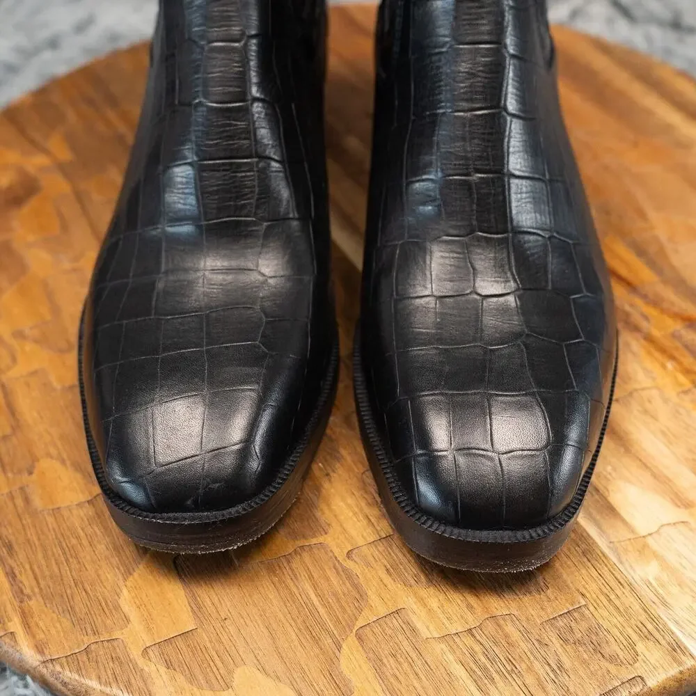 Vintage Foundry‎ Co Main Boot Black Leather Croc Embossed Size 7